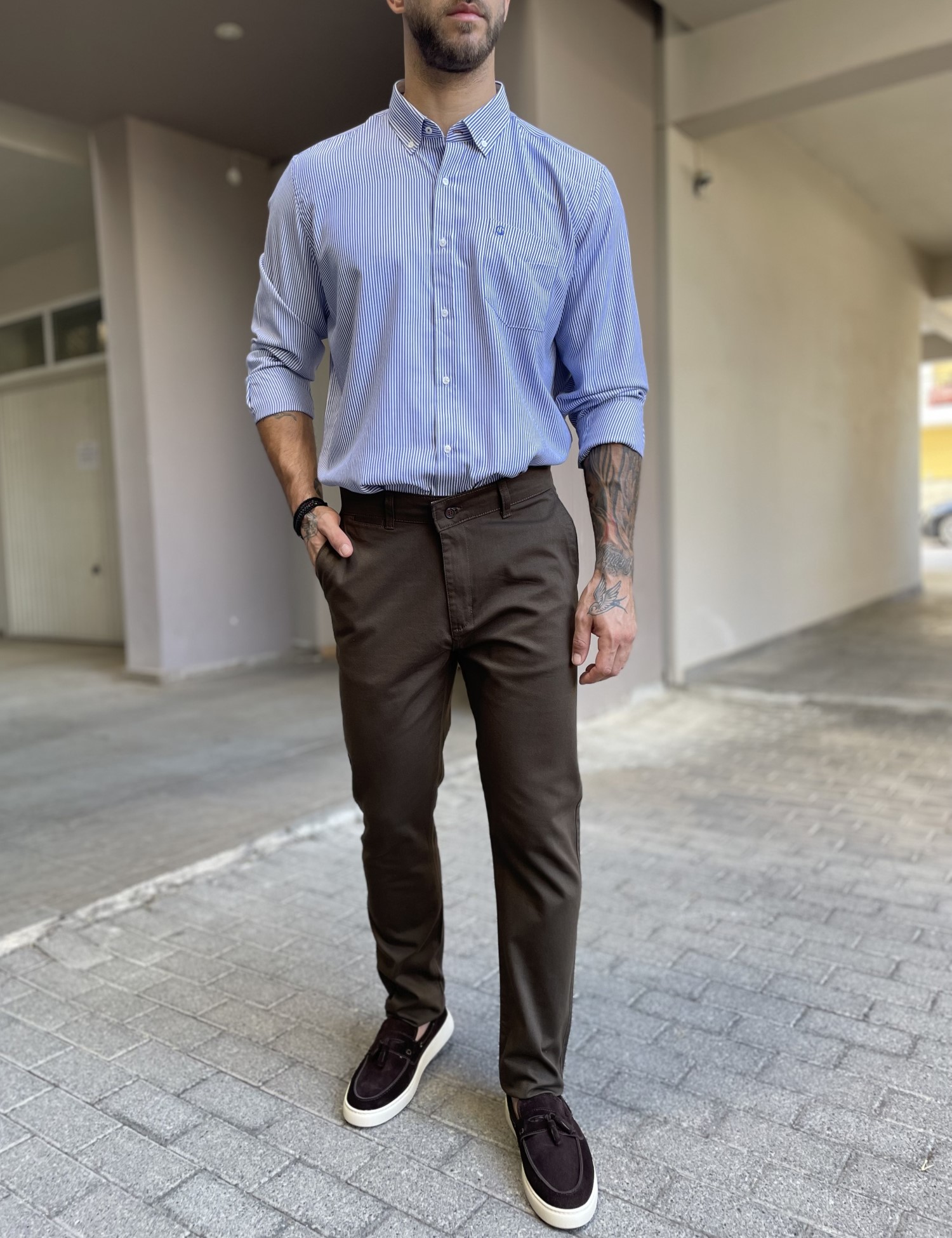 Dynamo ανδρικό καφέ παντελόνι υφασμάτινο Chinos D1316K φωτογραφία